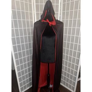 Halloween Reversible Black Red Cosplay Costume Hooded Masquerade Party Cape 63”